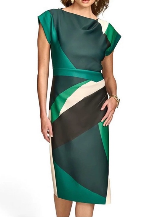 Donna Karan Dresses & Skirts - Donna Karen SHORT SLEEVE COLOR-BLOCK MIDI SHEATH DRESS GREEN SCUBA KNIT NWT SZ 2